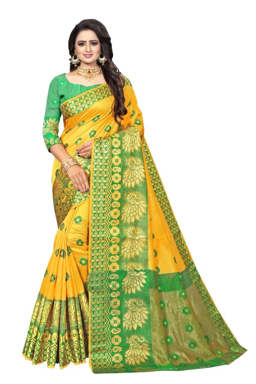 yellow saree with green blouse